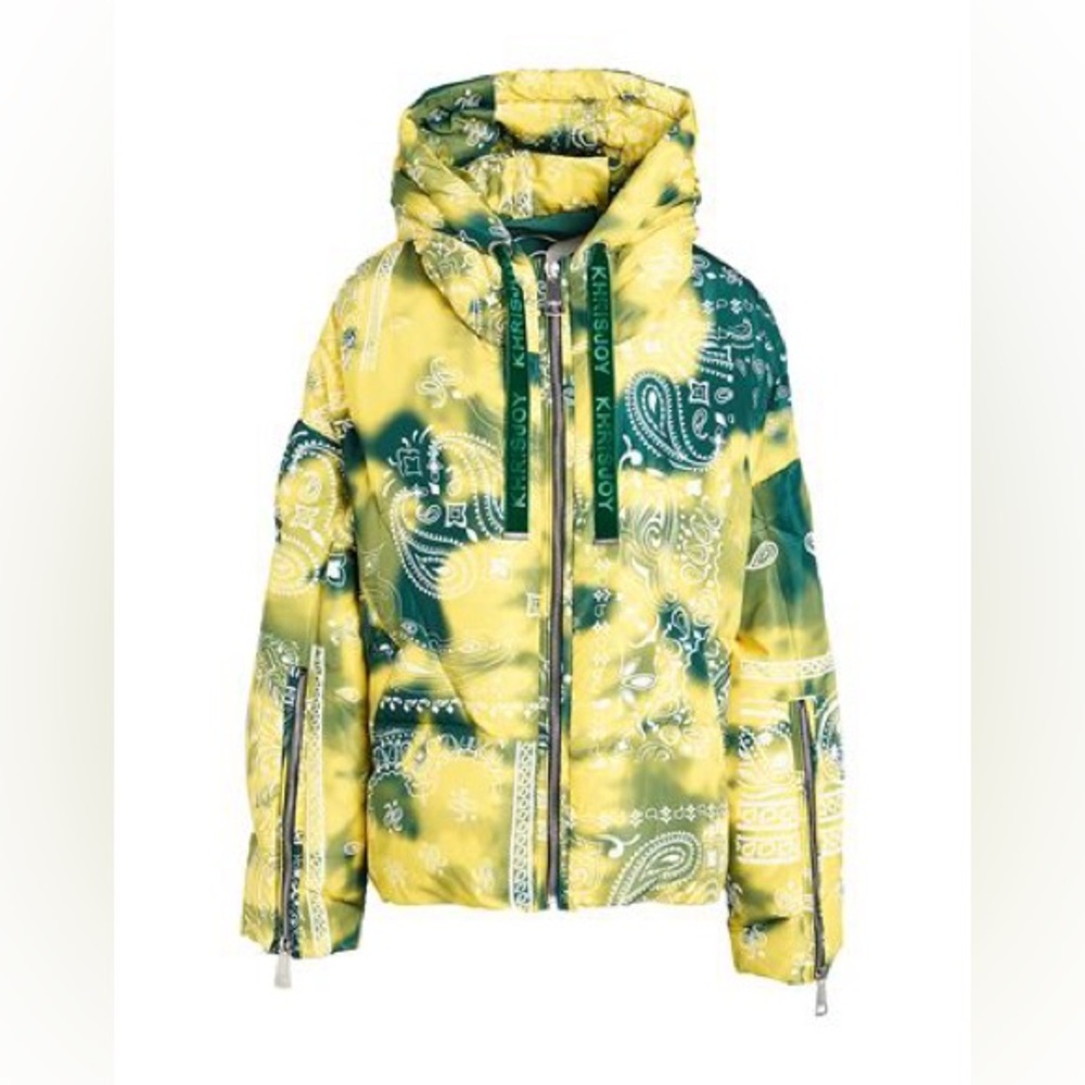 Green & Yellow Paisley Print Puffer Jacket -